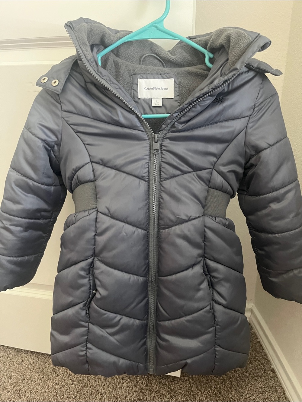 Calvin Klein Jeans Kids Gray Quilted Hooded Puffer Coat